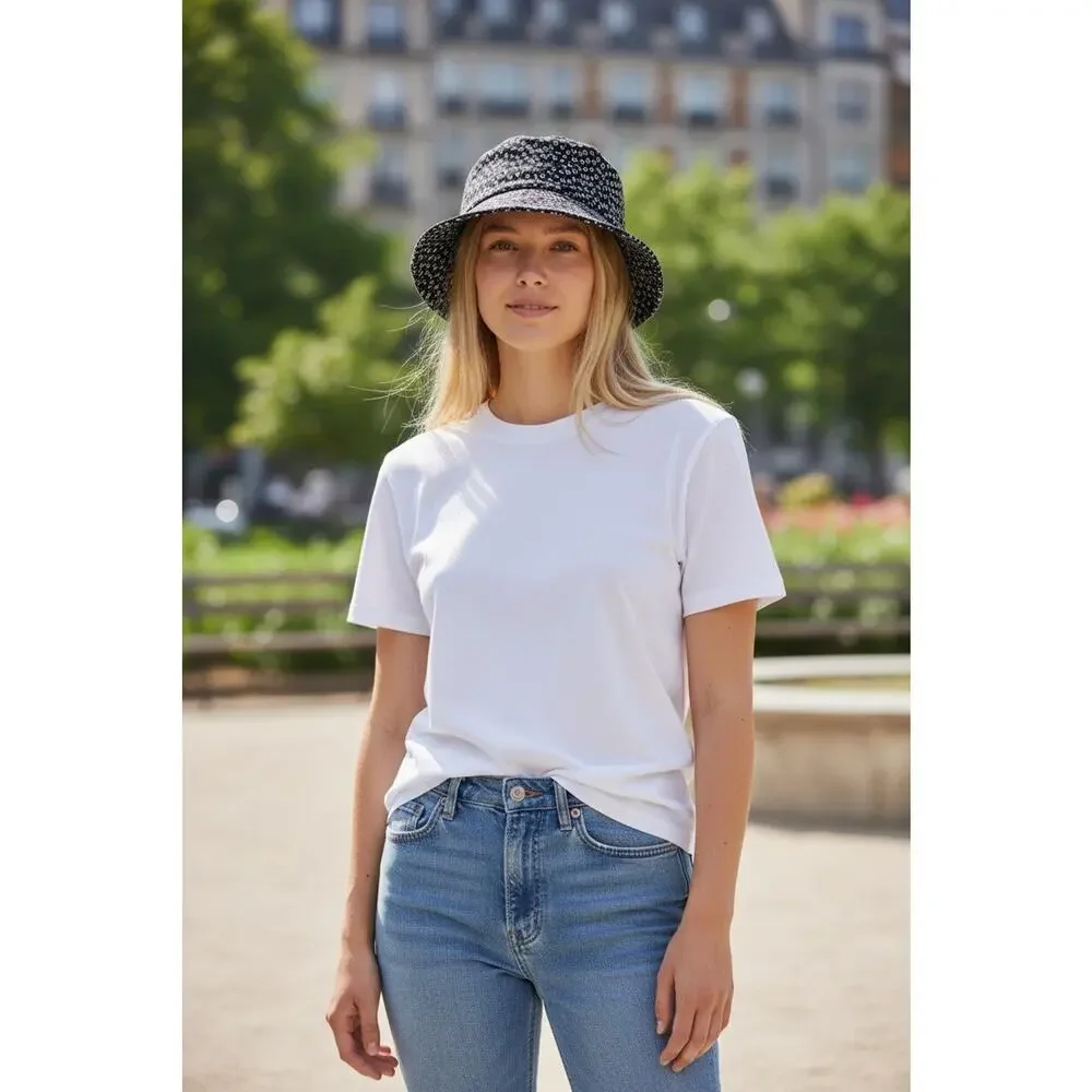 Chanel Black white Interlocking CC Nylon Bucket Hat S sz